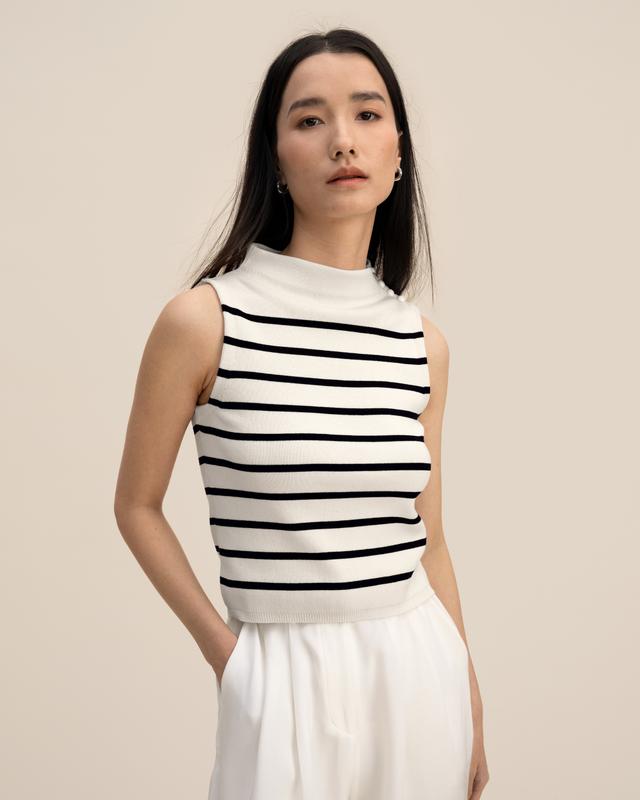 LILYSILK Silk T Shirt Women Sleeveless White with Black Stripes L
