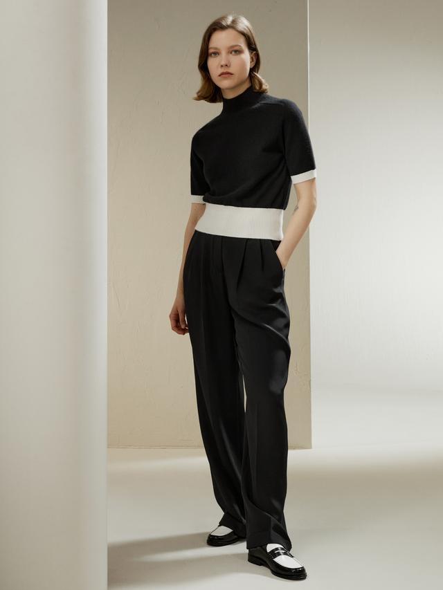 LILYSILK Top En Cachemire Femme Noir Bande Contrastante, Style Minimaliste 100% Cachemire Convient À Toutes Les Saisons S