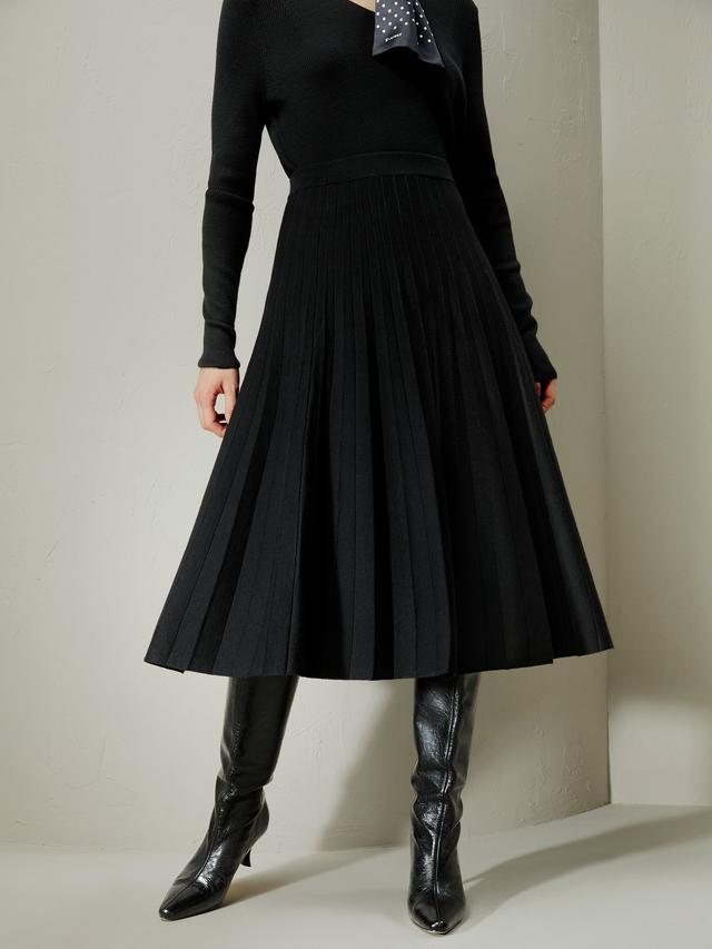 LILYSILK Jupe Longue En Laine Noir Silhouette En Ligne, Au-Dessus Du Genou 100% Laine Mérinos Ultra Fine Jupe Plissée En Forme D'Éventail L