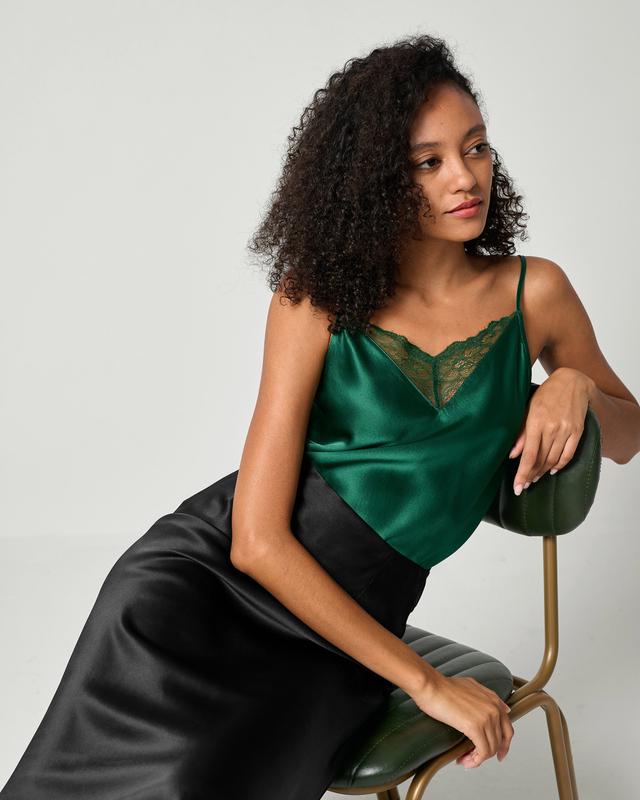 LILYSILK Débardeur Soie, Col En V Avec Dentelle, Êporté De 2 Façons, Charmeuse Soie, Pour Votre Garde-Robe De Tous Les Jours