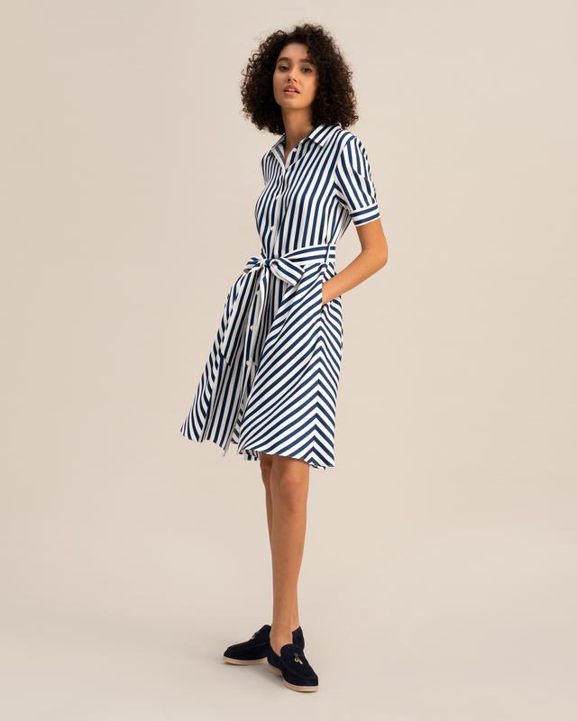 LILYSILK Silk Dress UK Classic Bold Striped Silk Shirt Dress Classic Blue-White Pinstripes S