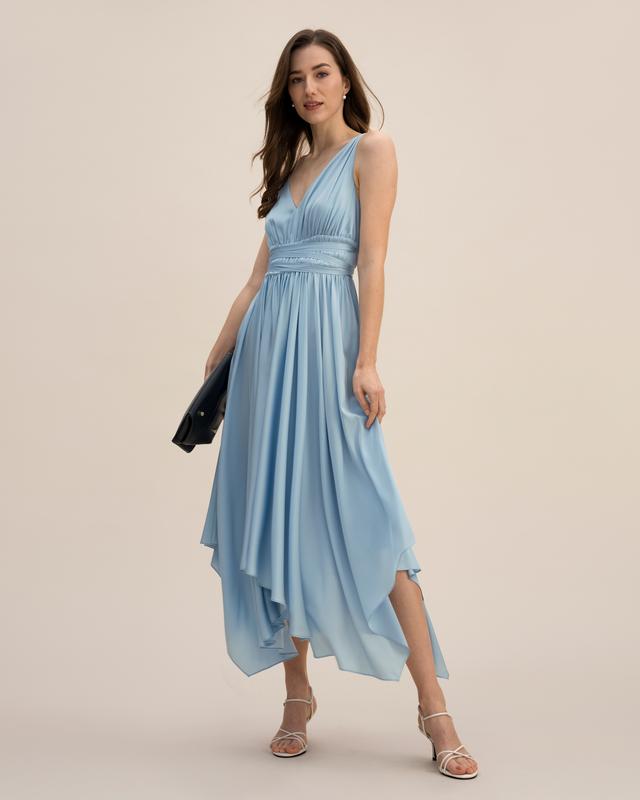 LILYSILK Silk Dress UK Retro Silk Maxi Dress Stylish Blue 6