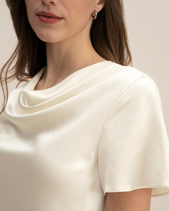 LILYSILK T Shirt En Soie Femme Blanc Cou De Capot, Manche Courte 100% Soie Température Réglable 42