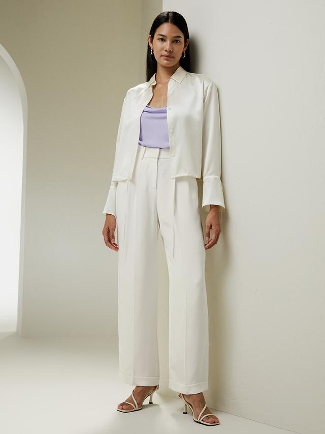 Natasha Gibson White Silk Ruffle Blouse for Women