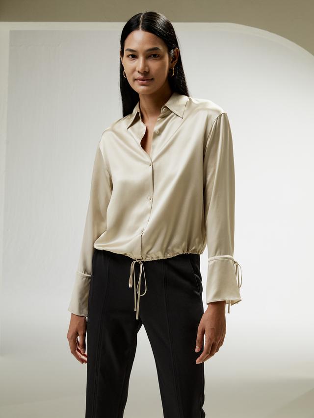 LILYSILK X Natasha Silk Tops For Women Mulberry Silk Ruffles At The Hem And Sleeves Light And Soft United Kingdom Taupe M