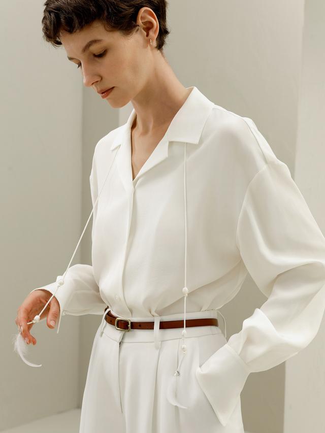 LILYSILK Female Silk Shirts Natural White Natural Silk Cool Detachable Baroque-Pearl Blouse M