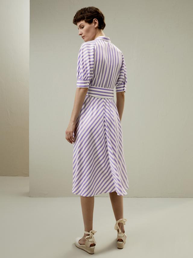 Lavender Striped Silk Shirtdress with Waist Tie