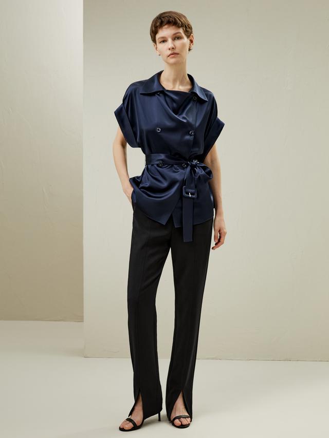 LILYSILK Top Soie Femme Bleu Marine Un Trench À Manches Courtes Unique 100% Soie Charmeuse Convient À Toutes Les Saisons L