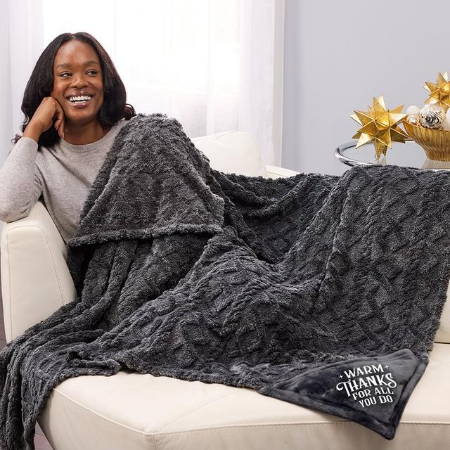 Warm Thanks for All You Do Charcoal Cable-Knit Mink Fleece Throw Blanket-in-a-Bag 50" x 60" With Holiday Gift Tag