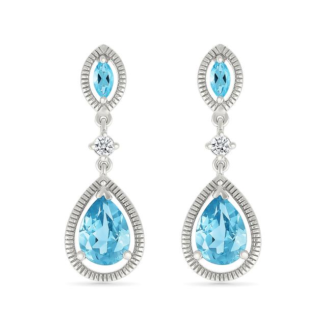 REEDS Swiss Blue Topaz And Created White Sapphire Sterling Silver Drop Earrings
