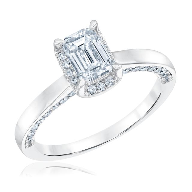 REEDS Women's 1 1/2Ctw Emerald Lab Grown Diamond 14K White Gold Engagement Ring  Ring Size 8.5