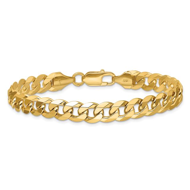 REEDS 14K Yellow Gold 8.5mm Beveled Curb Chain Bracelet - 8 Inches