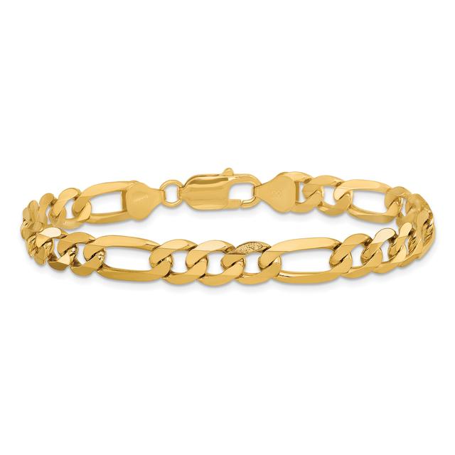 REEDS 14K Yellow Gold 7.5mm Flat Figaro Chain Bracelet - 8 Inches