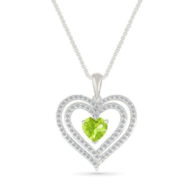 REEDS Peridot And Created White Sapphire Heart Sterling Silver Pendant Necklace