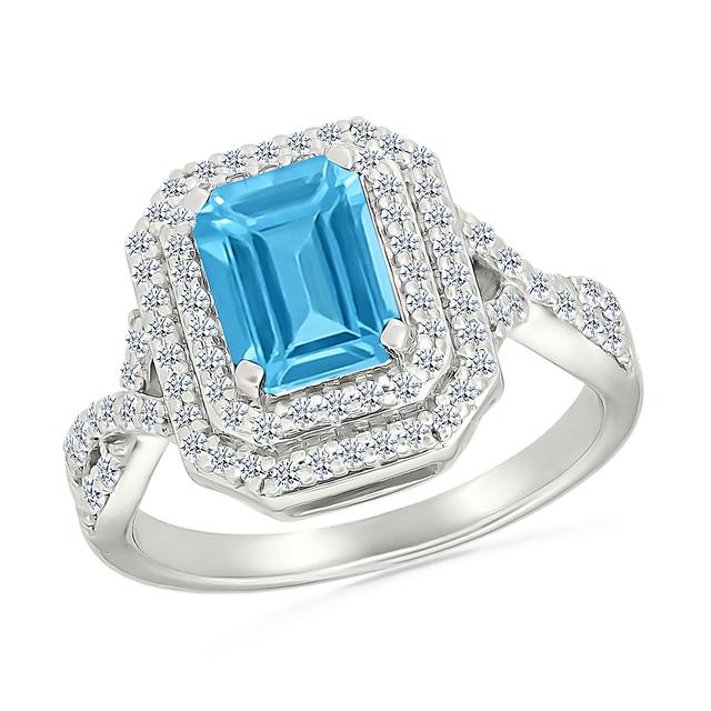 REEDS Women's Blue Topaz And Created White Sapphire Sterling Silver Ring - Size 8
