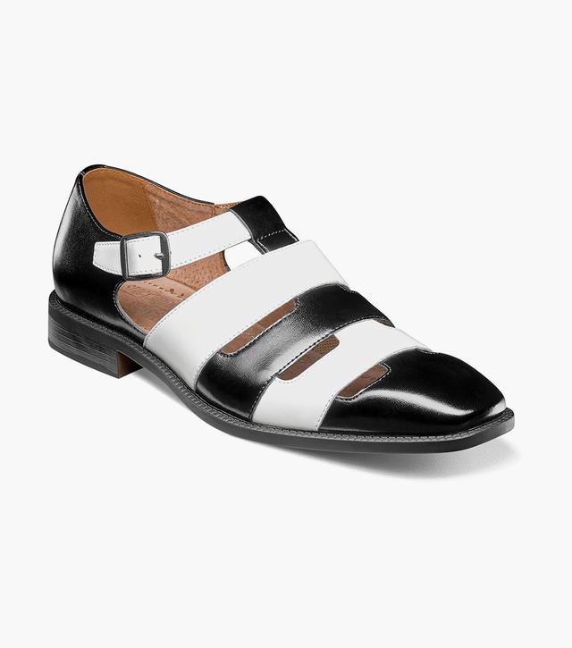 Stacy Adams Shoes Calderon Closed Toe City Sandal Black w/White Size 10.5