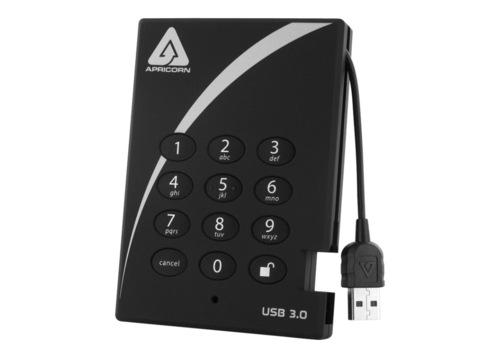 Apricorn A25-3PL256-S2000 Aegis Padlock 3.0 2 TB Portable External Solid State Drive - Black - USB 3.0 (With Built-in Rugged USB Cable) - 8 MB Buffer