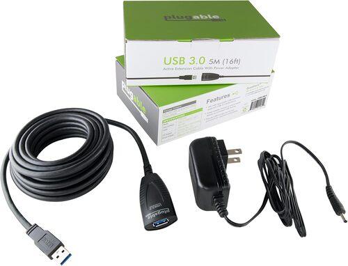 Plugable USB2-5M USB 2.0 Active Extension Cable - (5 Meter/16 Feet)