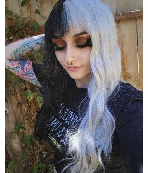 Cruella | Half Silver and Half Black Long Wavy Synthetic Wig