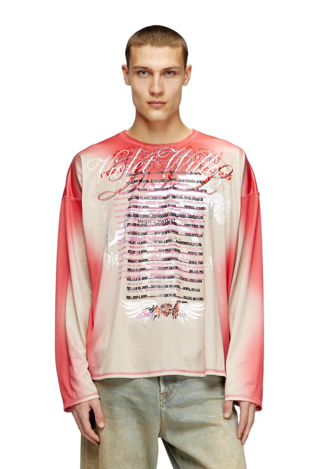 Diesel - Long-sleeve tech-jersey T-shirt with lyrics print - T-Shirts - Unisex - Pink