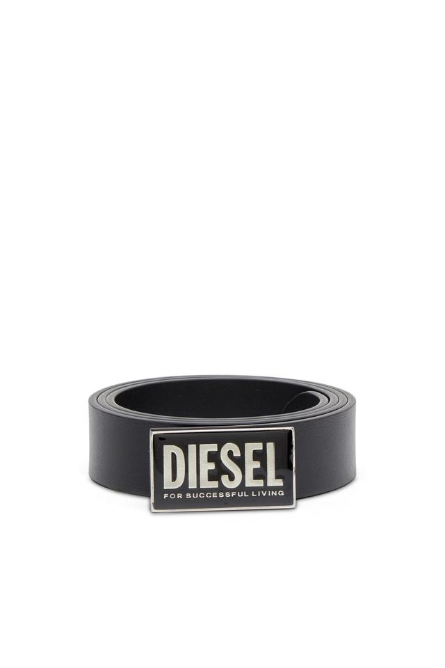 Diesel - 3cm leather belt with glossy logo buckle - Belts - Man - Black