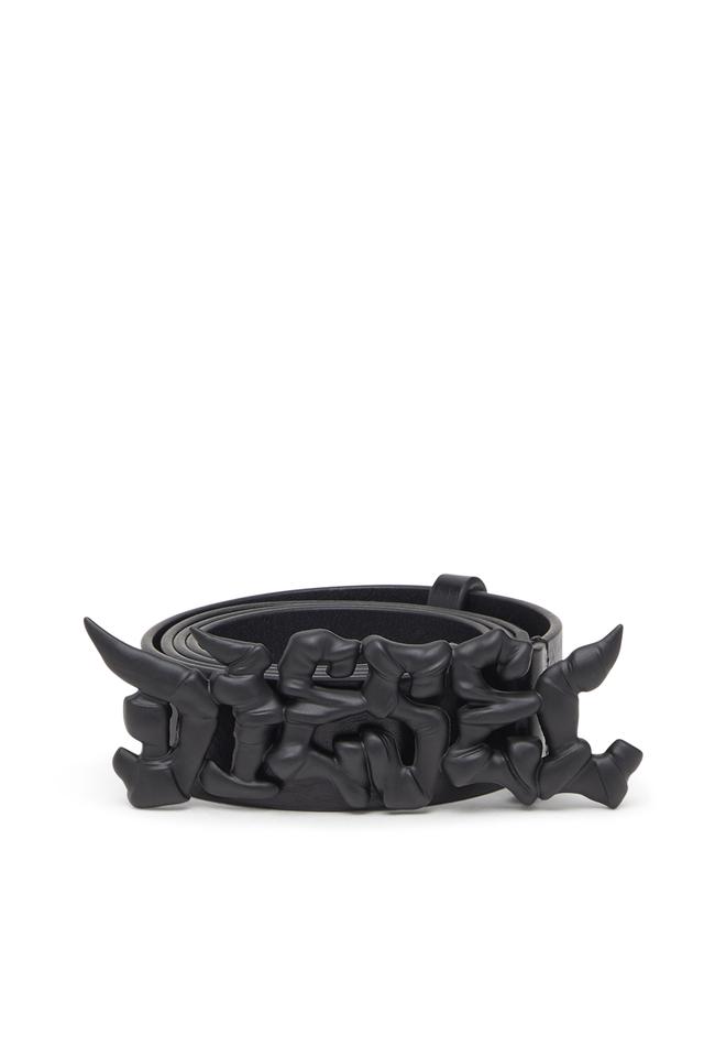 Diesel - 3.5cm pull-up leather belt with graffiti buckle - Belts - Unisex - Black