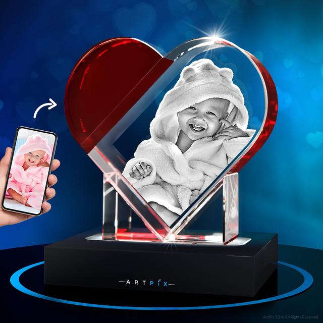 Red Accent 3D Crystal Heart for Father's Day