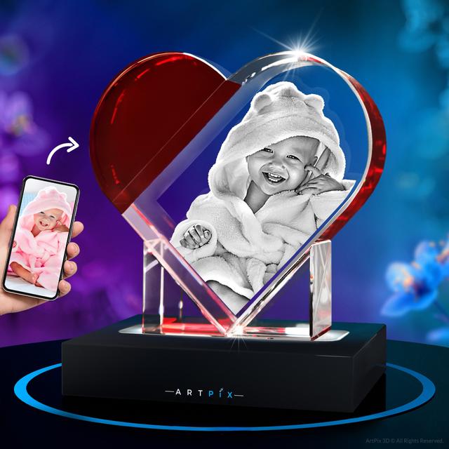 Red Accent 3D Crystal Heart for Mom