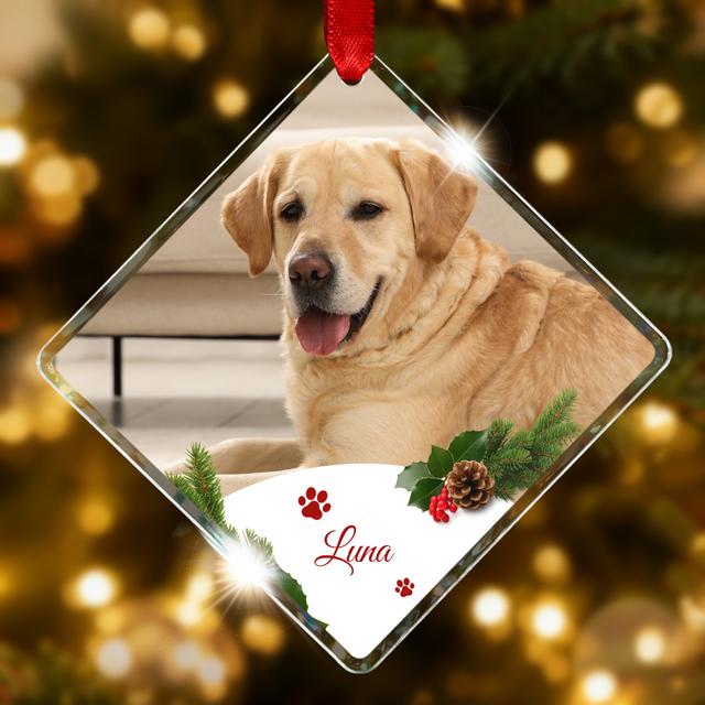 Pet Photo Glass Square Ornament