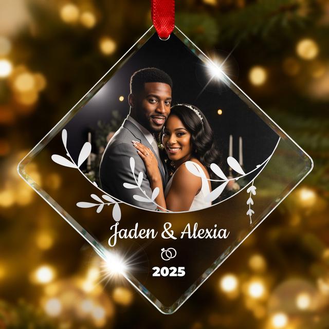 Anniversary Photo Glass Square Ornament