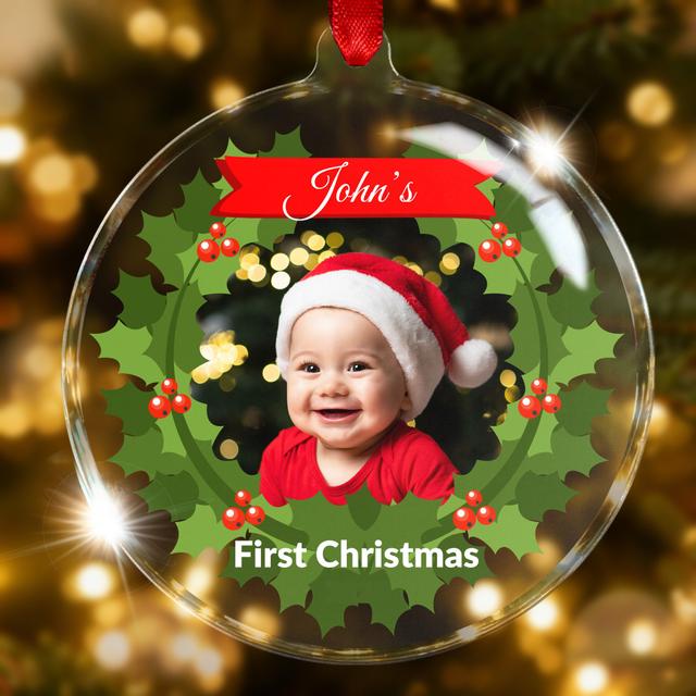 First Christmas Photo Glass Round Ornament