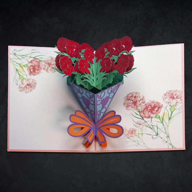 3D Clover Flower Set With Orange Ribbon Card