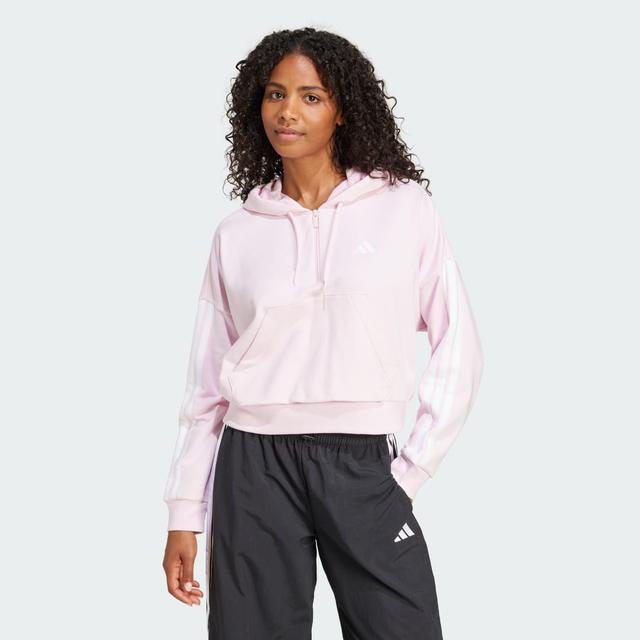 adidas Essentials 3-Stripes French Terry Quarter-Zip Hoodie Pink XL - Womens Originals Jackets