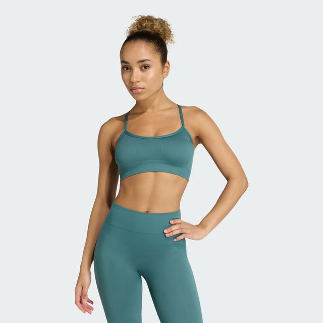 adidas Workout Essentials Light-Support Knit Bra Preloved Teal XS - Womens Workout Sports Bras