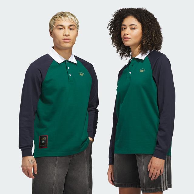 adidas SKATEBOARDING x TYSHAWN RUGBY SHIRT Collegiate Green M - Mens Skateboarding Long Sleeve Shirts