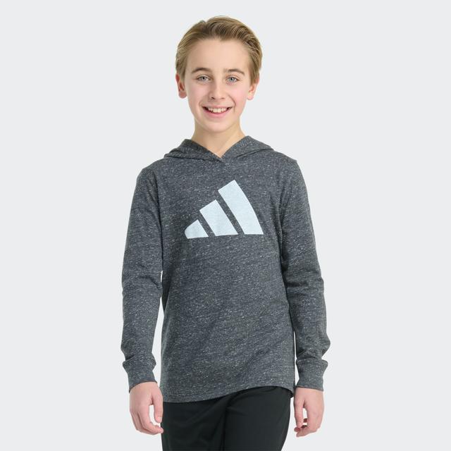 adidas Long Sleeve Hooded Snow Heather Tee Snow Grey Hthr S Kids - Originals Long Sleeve Shirts