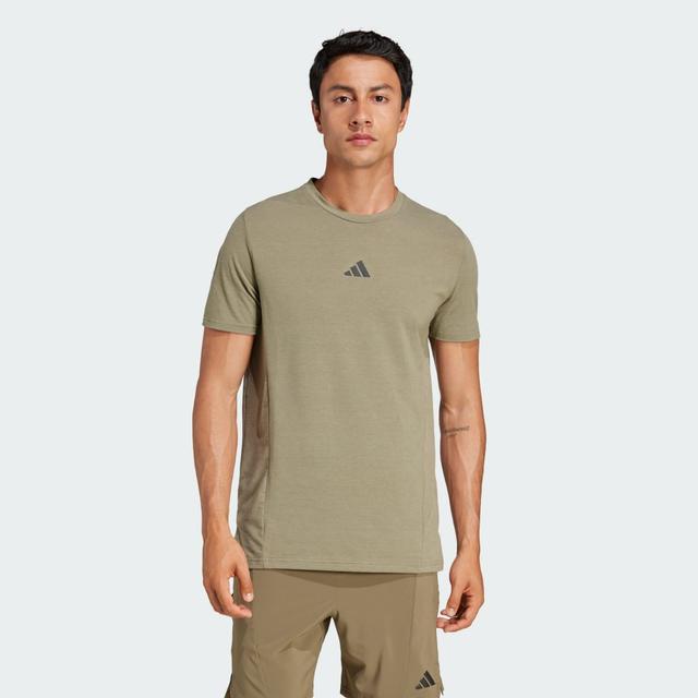 adidas Designed for Training Workout Tee Olive Strata L - Mens Weightlifting Short Sleeve Shirts