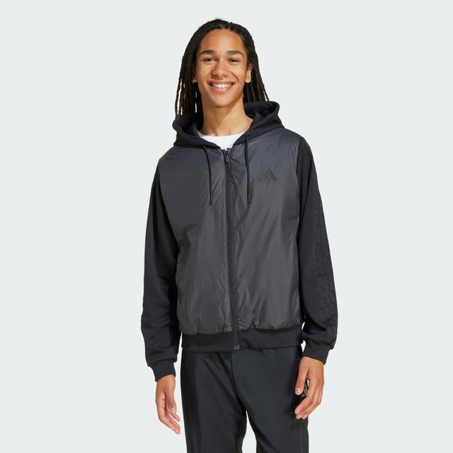 adidas Essentials CLIMAWARM 3-Stripes Insulated Hooded Hybrid Jacket Black XL - Mens Originals Jackets