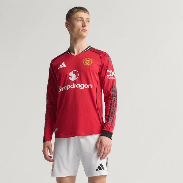 adidas Manchester United 25/26 Long Sleeve Home Authentic Jersey Mufc Red M - Mens Soccer Jerseys