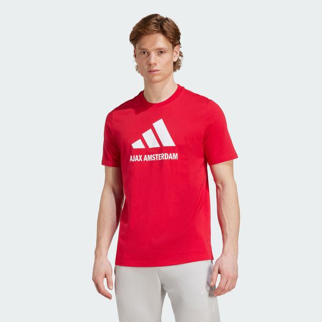 adidas Ajax Amsterdam Seasonal Graphic Tee Red M - Mens Soccer T Shirts