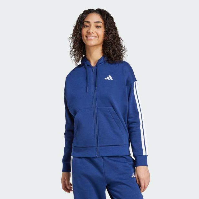 adidas Essentials 3-Stripes Full-Zip Fleece Hoodie Dark Blue XL - Womens Originals Hoodies & Sweatshirts