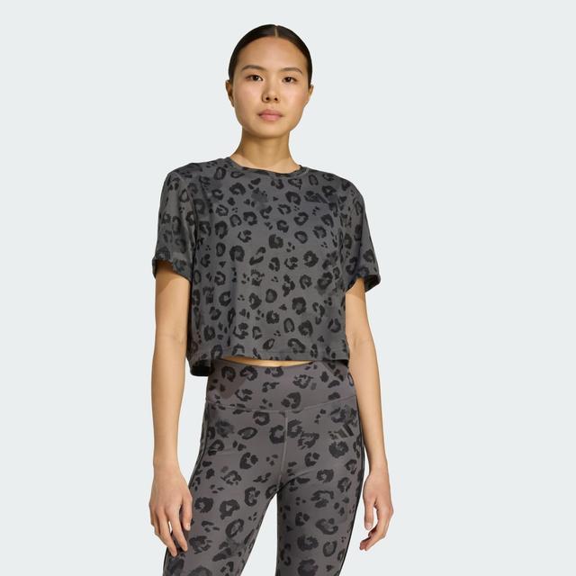 adidas Workout Essentials Tee Print Grey Five XS - Womens Workout Short Sleeve Shirts