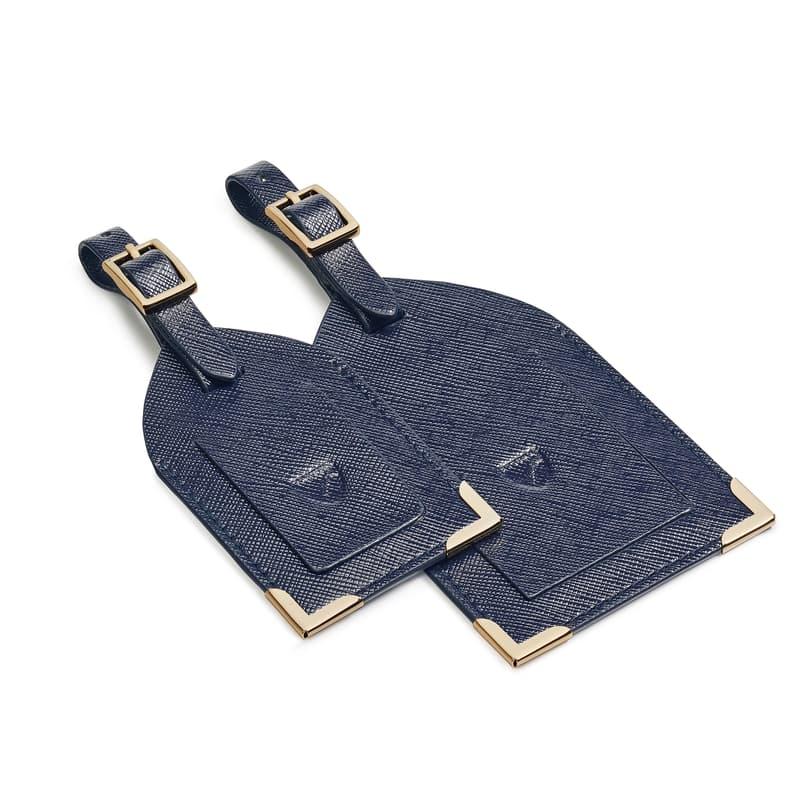 Aspinal of London Set of 2 Luggage Tags in Navy Saffiano