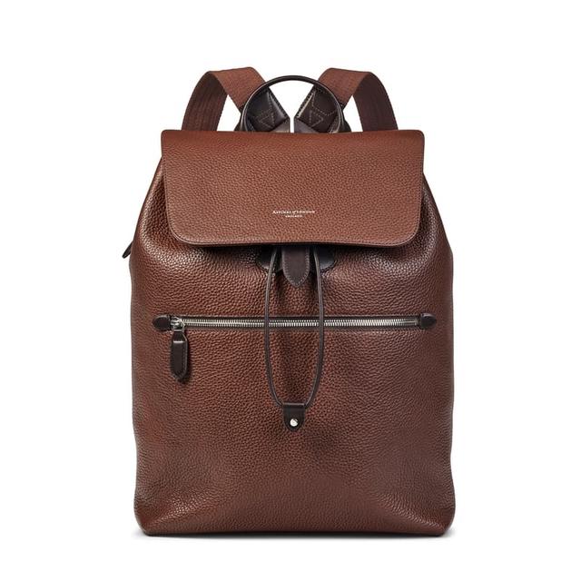 Aspinal of London Reporter Leather Backpack in Tobacco Pebble