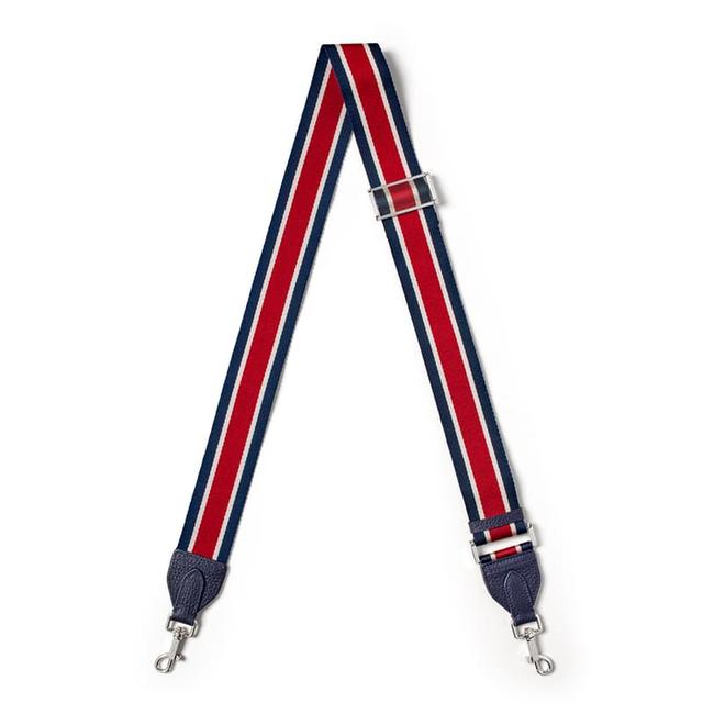 Aspinal of London Webbing Bag Strap in Navy Pebble with Navy, Red & White Stripes