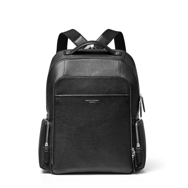 Aspinal of London Zipped Leather Backpack in Black Pebble