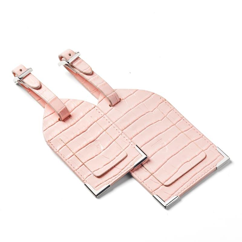 Aspinal of London Set of 2 Luggage Tags in Deep Shine Rose Pink Small Croc