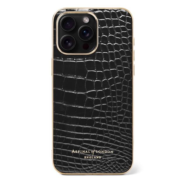 Aspinal of London iPhone 15 Pro Max Case in Black Patent Croc