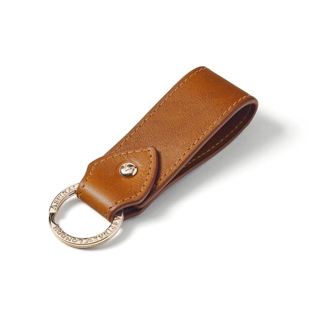 Aspinal of London Small Leather Loop Keyring in Smooth Tan