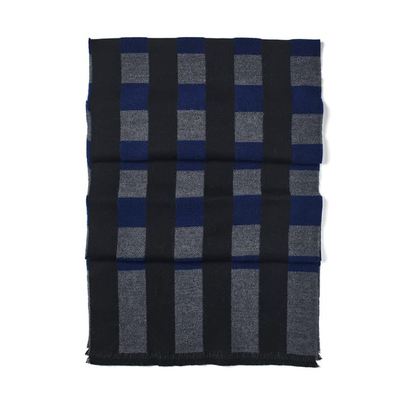 Aspinal of London Exploded Check Wool Scarf in Navy